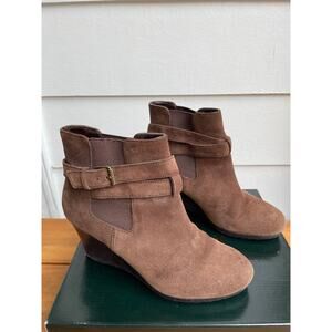 Good - Ralph Lauren Yasline Brown Oiled Suede Wedge Boots for Women - Size 8